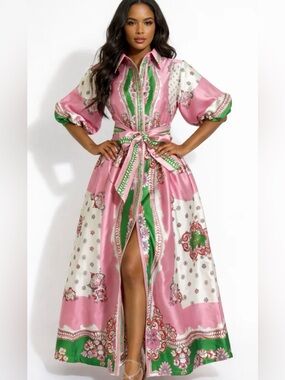 n by nancy pink and green dress T1872 SHIRT DRESS (XL, XXL, XXXL) – N by Nancy